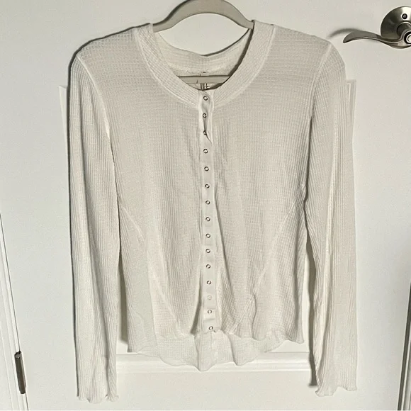 Free People Cream Going Places Snaps Waffle Knit Cardigan Sweater - 35604 - Picture 4 of 16